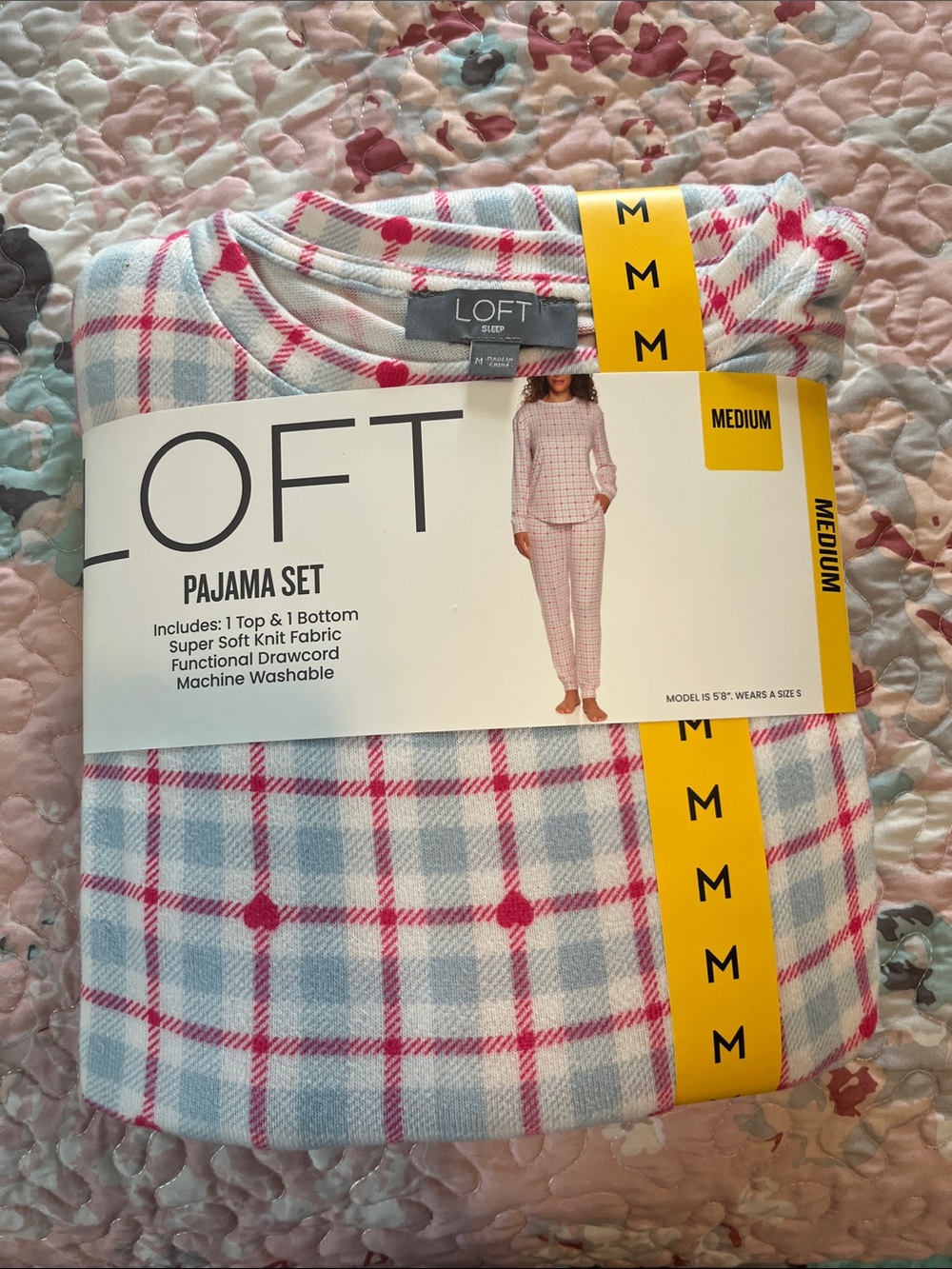 LOFT Pink & Light Blue Plaid Two-Piece Pajama Set